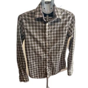 Michael Kors Plaid Button Down Small Green White Gray Slim Fit Preppy Earthy